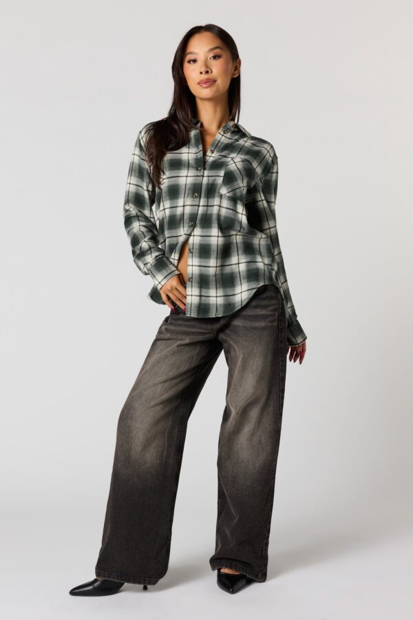 Haut boutonné à manche longue en flanelle à carreaux
