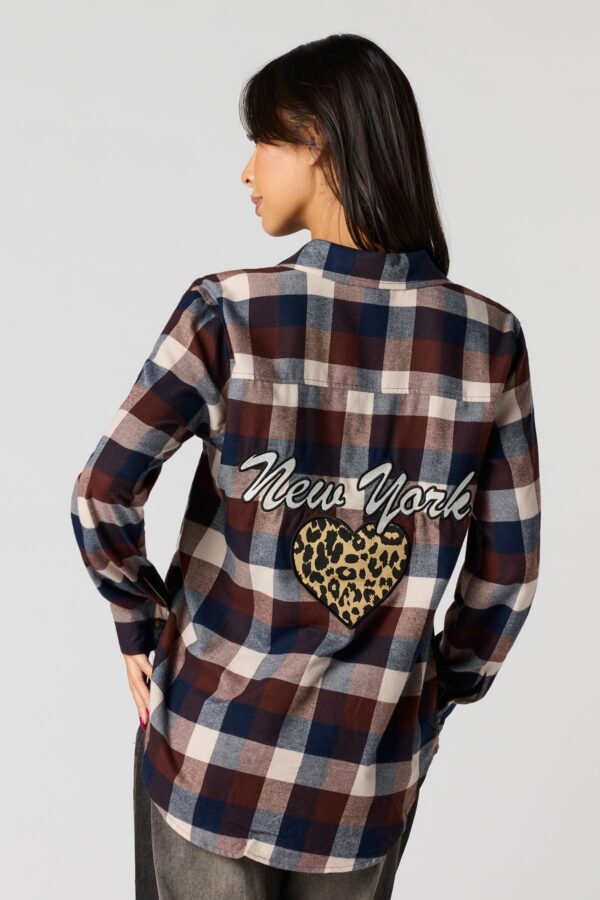 Haut boutonné à manche longue en flanelle à carreaux