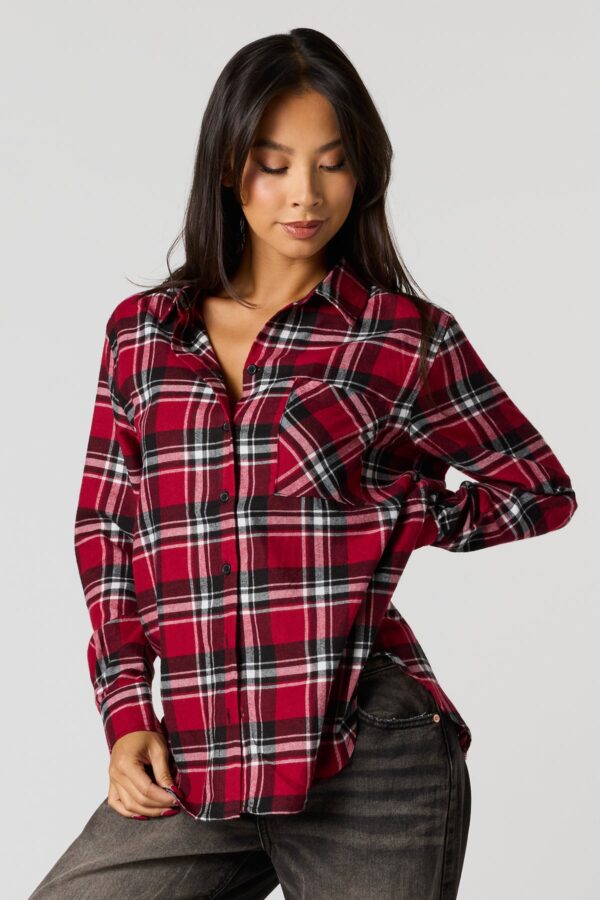 Haut boutonné à manche longue en flanelle à carreaux