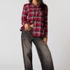 Haut boutonné à manche longue en flanelle à carreaux