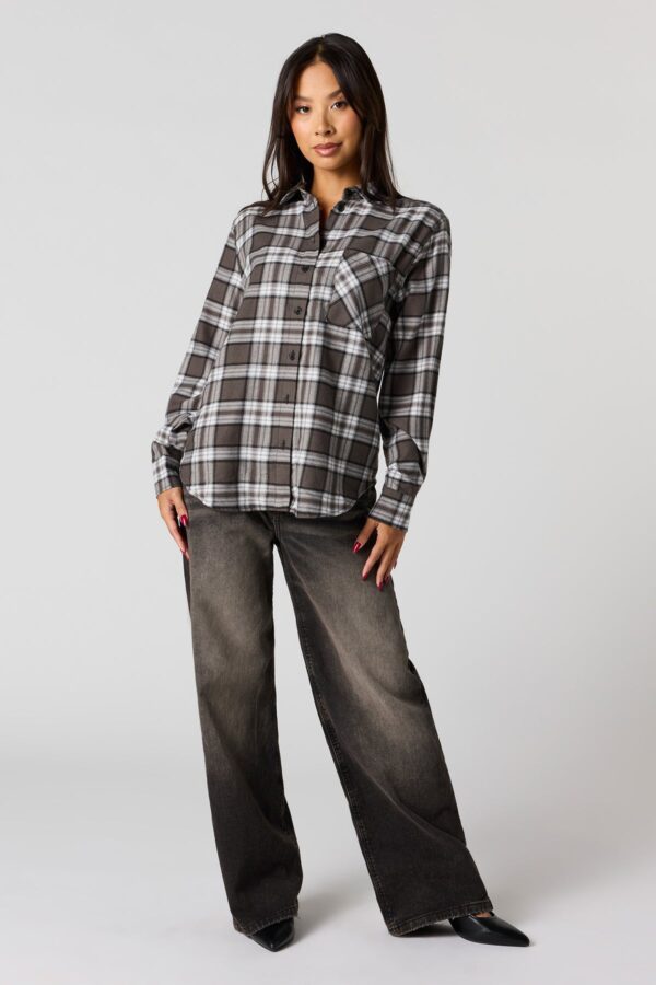 Haut boutonné à manche longue en flanelle à carreaux