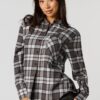 Haut boutonné à manche longue en flanelle à carreaux