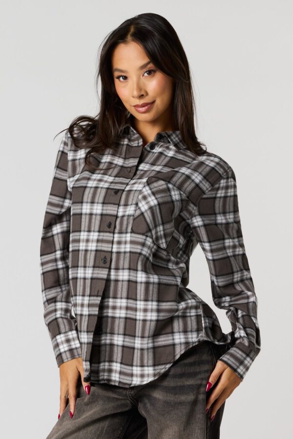 Haut boutonné à manche longue en flanelle à carreaux