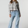 Haut boutonné à manche longue en flanelle à carreaux
