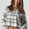 Haut boutonné à manche longue en flanelle à carreaux