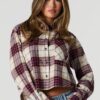 Haut boutonné à manche longue en flanelle à carreaux
