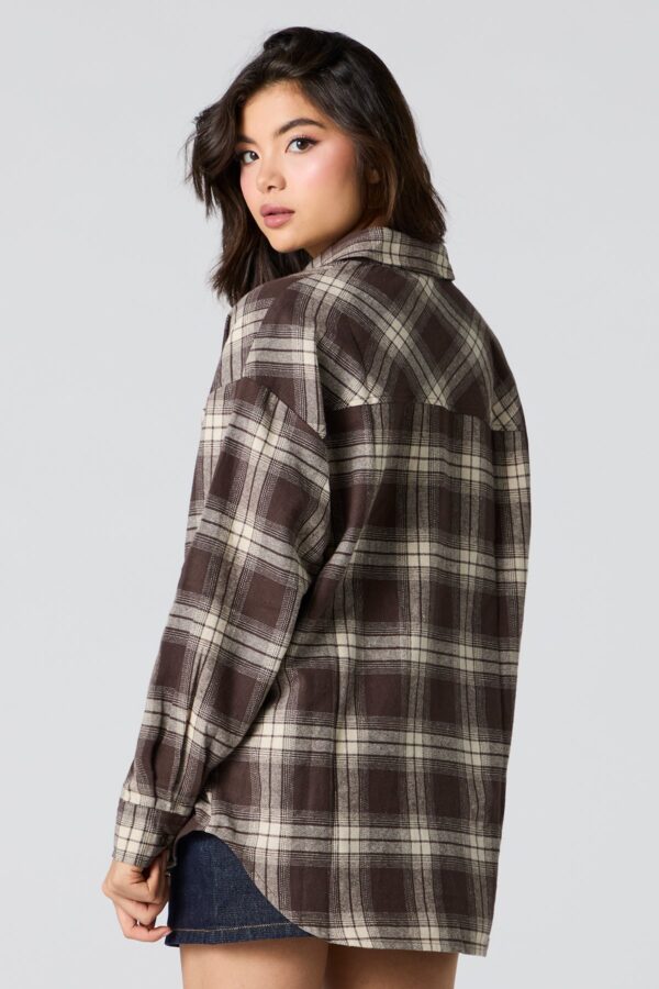 Haut boutonné à manche longue en flanelle à carreaux