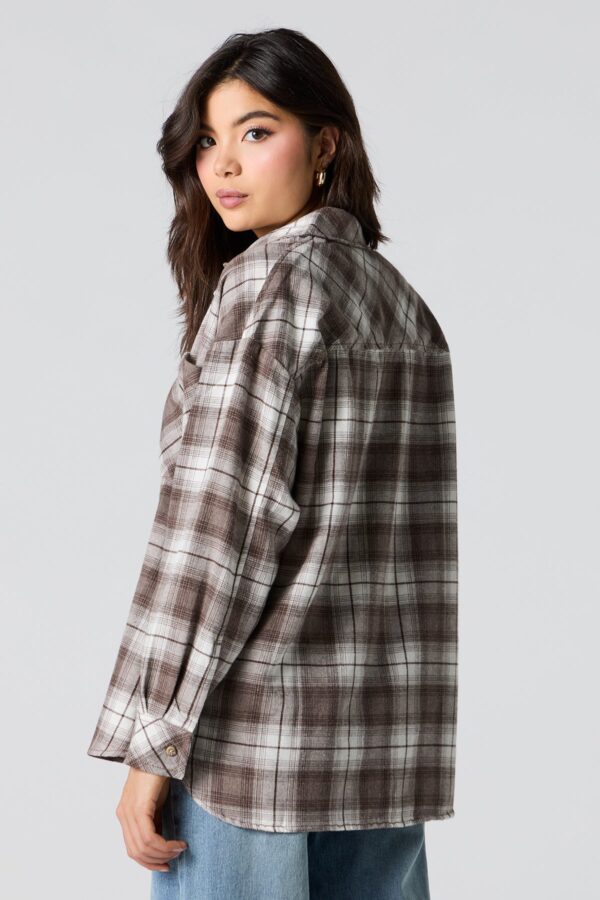 Chemise boutonné à manche longue en flanelle carreaux